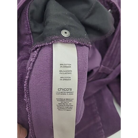 Chico's Purple Corduroy Pants Women's Size Large Short Wide Leg - Picture 5 of 7